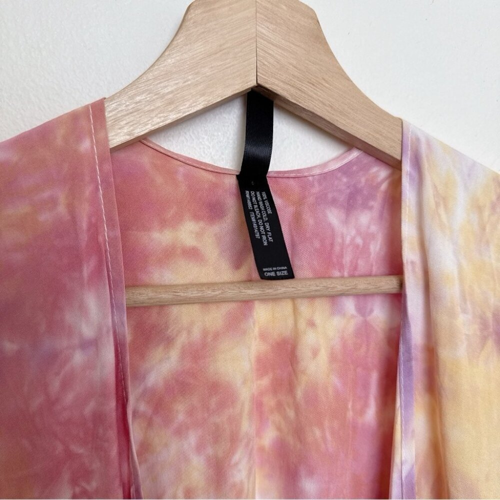 Torrid Womens One Size Pink Tie Dye Longline Ruana Kimono CN - Picture 8 of 11